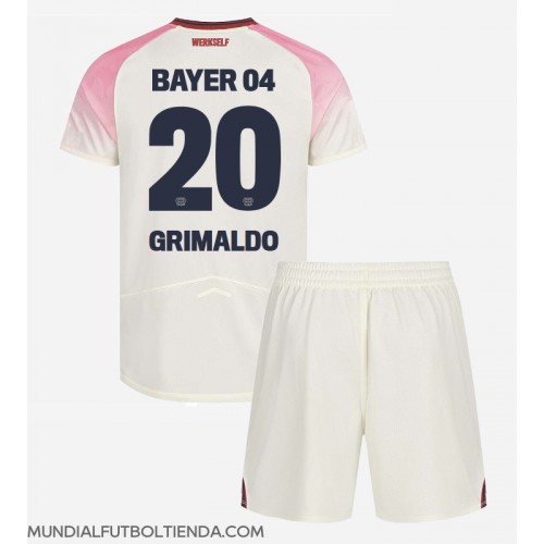 Camiseta Bayer Leverkusen Alejandro Grimaldo #20 Segunda Equipación Replica 2025-26 para niños mangas cortas (+ Pantalones cortos)
